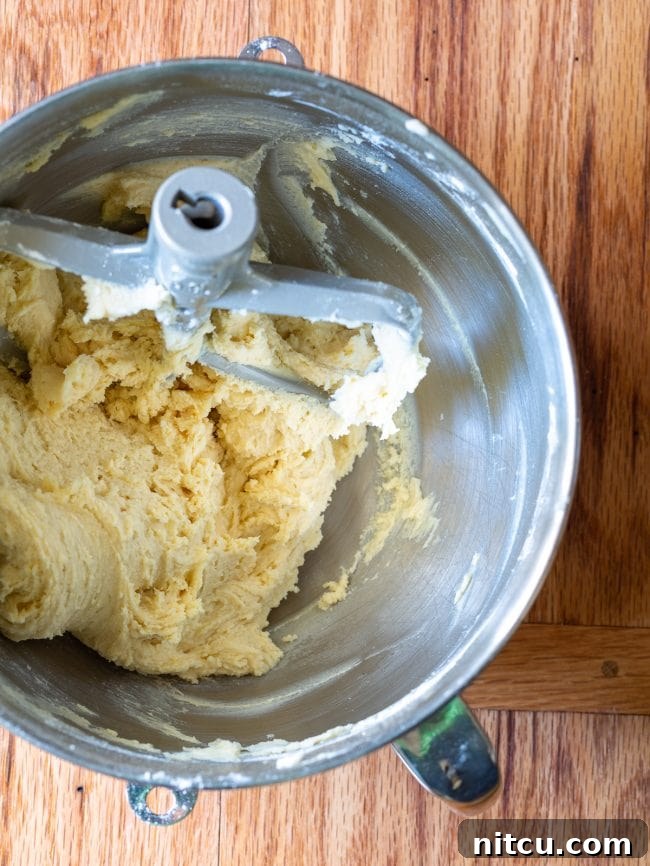 homemade-cookies Top view of mixing bowl with raw dough ready for baking these homemade sugar cookies, highlighting the creamy texture.