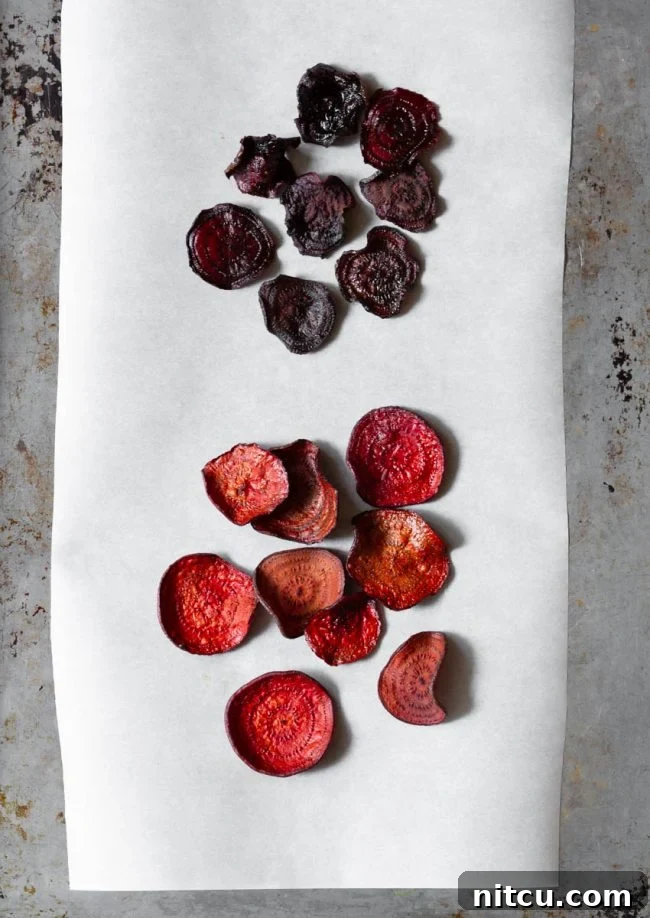 Wholesome Beet Crisps 6 The difference between when you allow the beet to sweat and when you don't.