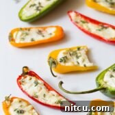 Mini Pepper Poppers 9 3-Ingredient Mini Stuffed Peppers Recipe on ASpicyPerspective.com - So good!