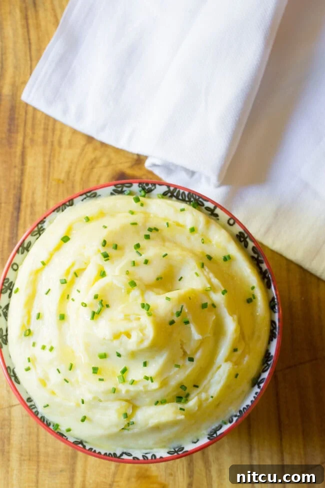 mashed potatoes recipe overhead shot of single serving of this mashed potatoes recipe