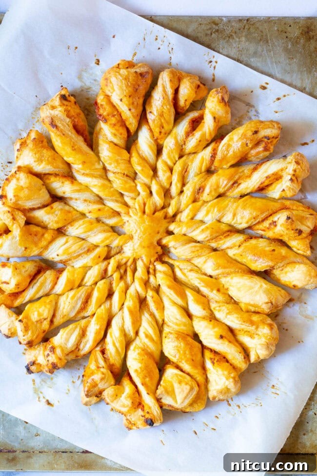 Flaky Pull-Apart Puff Pastry 3 Overhead view of 4-Ingredient Sunburst Pull Apart Bread