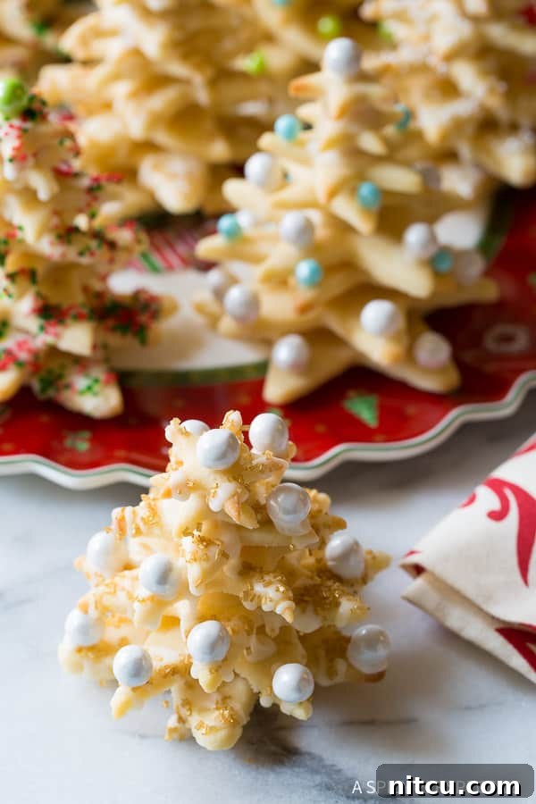 Easy Whimsical Christmas Tree Cookies - close up shot