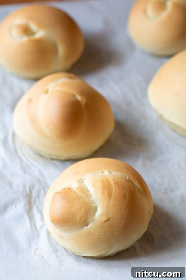 Effortless Garlic Knots 8 Freshly baked bread knots, golden and warm, awaiting their delicious garlic herb butter coating.