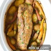 Melt-in-Your-Mouth Slow Cooker Pork Loin and Root Veggies 11 Crock Pot Pork Loin with Vegetables and Gravy