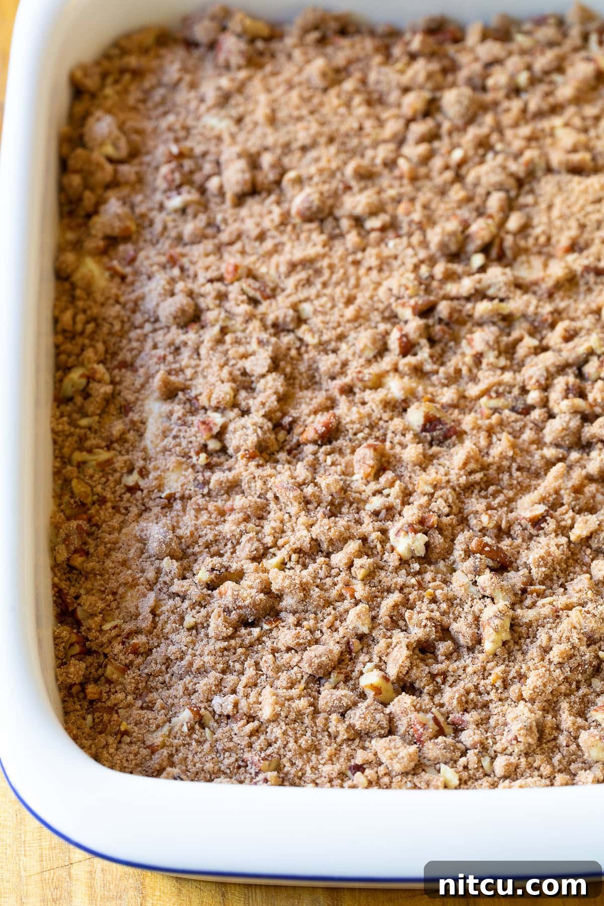 Decadent Kahlua Coffee Cake 5 Cinnamon Coffee Cake Recipe with crumble top ready to go in the oven, promising a delicious outcome