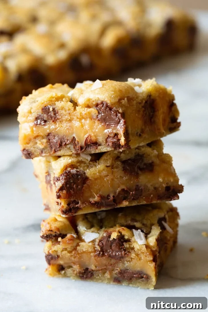 Three cookie bars stacked on top of each othexr.