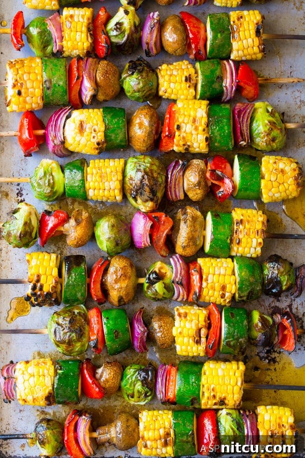 Summer Side Dish Grilled Vegetables Variety of Grilled Vegetable Kabobs on a Platter