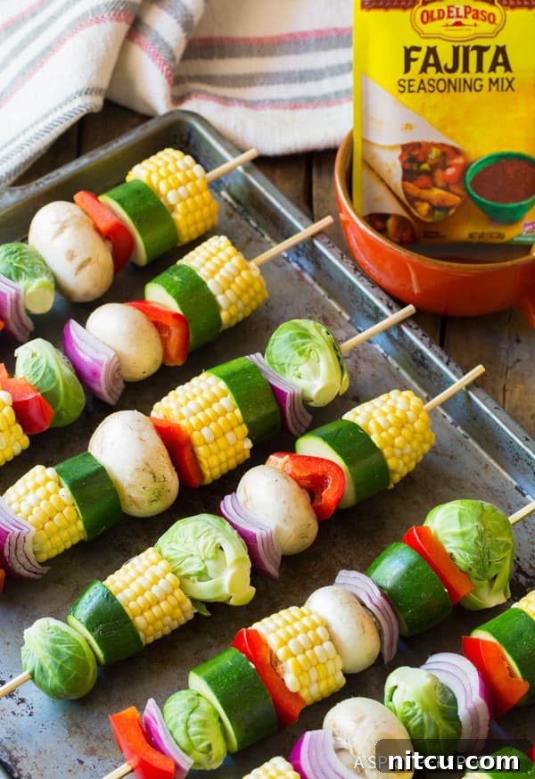 Prepared Vegetable Kabobs Arrangement of Vegetable Kabobs Before Grilling