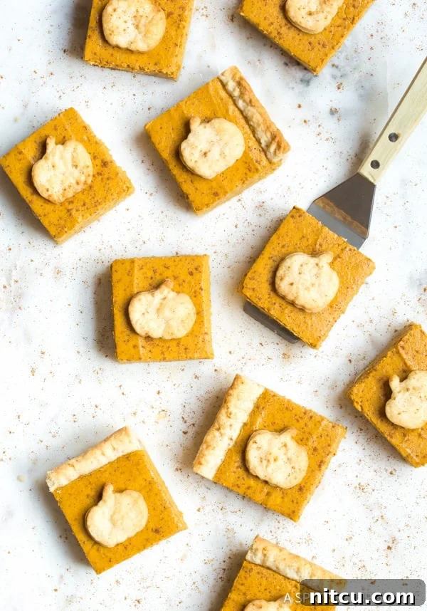 Pumpkin Pie Recipe #ASpicyPerspective Easy Pumpkin Slab Pie Recipe for a Crowd - pieces with spatula