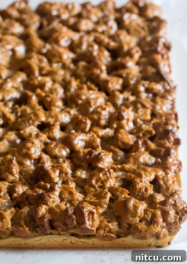 Cookie-and-Pie-Fusion A freshly baked pan of pecan pie bars, golden brown and perfectly set, waiting to be cut.