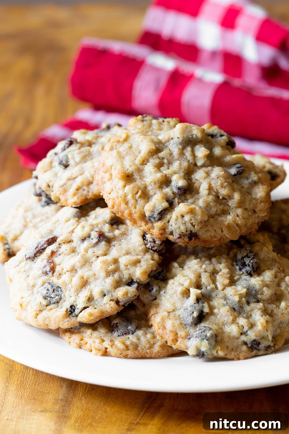 Homemade plate full of this BEST oatmeal raisin cookie recipe