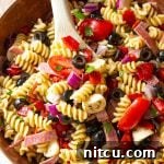 A small image of the finished Italian pasta salad.