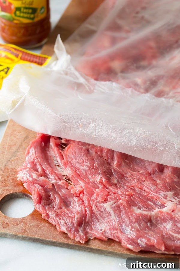 Preparing Steak for Low Carb Fajita Roll-Ups - Tenderizing Flank Steak