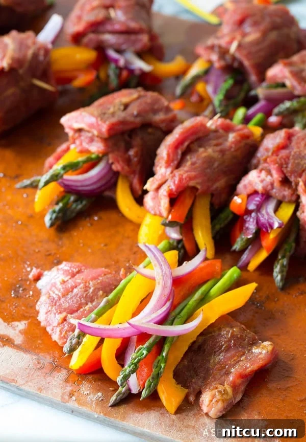 Rolling Low Carb Steak Fajita Roll-Ups - Securing with Toothpicks