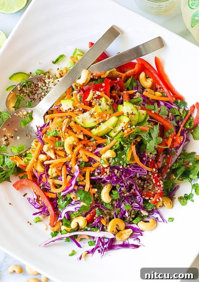 Vibrant Thai Quinoa Salad 5 Best Quinoa Salad Recipe with Thai dressing, tossed in bowl, ready to serve