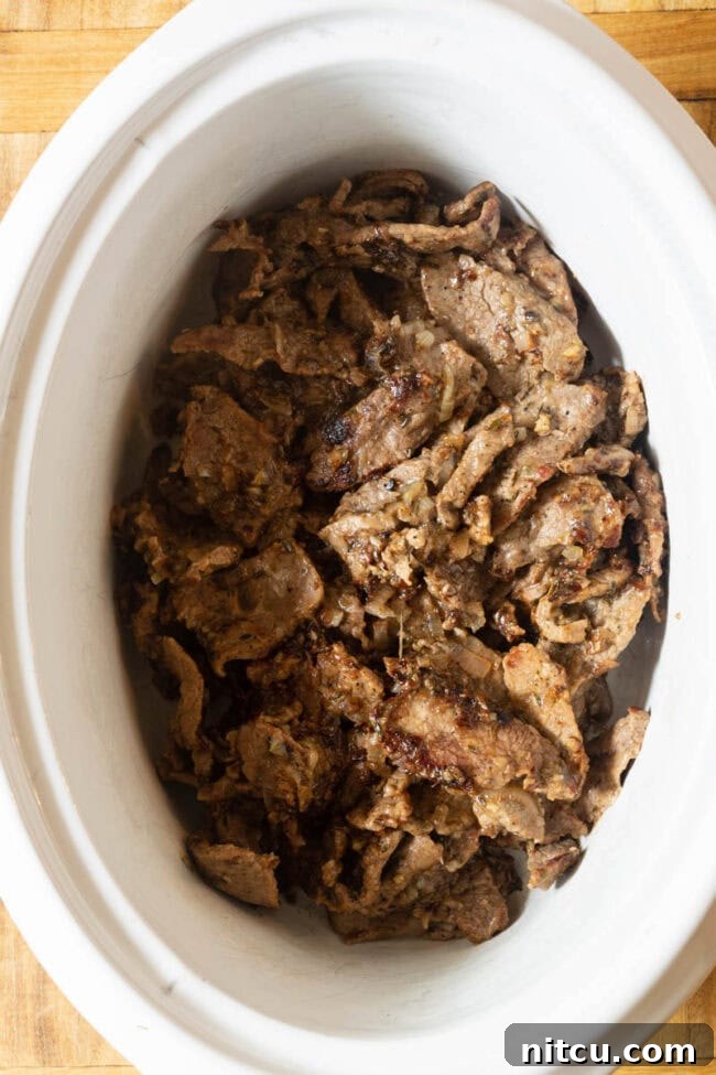 Beef in Slow Cooker Beef for stroganoff in slow cooker crock