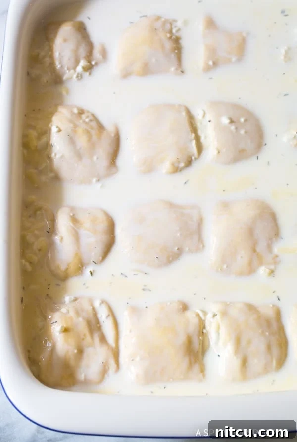 Cheese strukli assembled in a baking dish before being baked. 