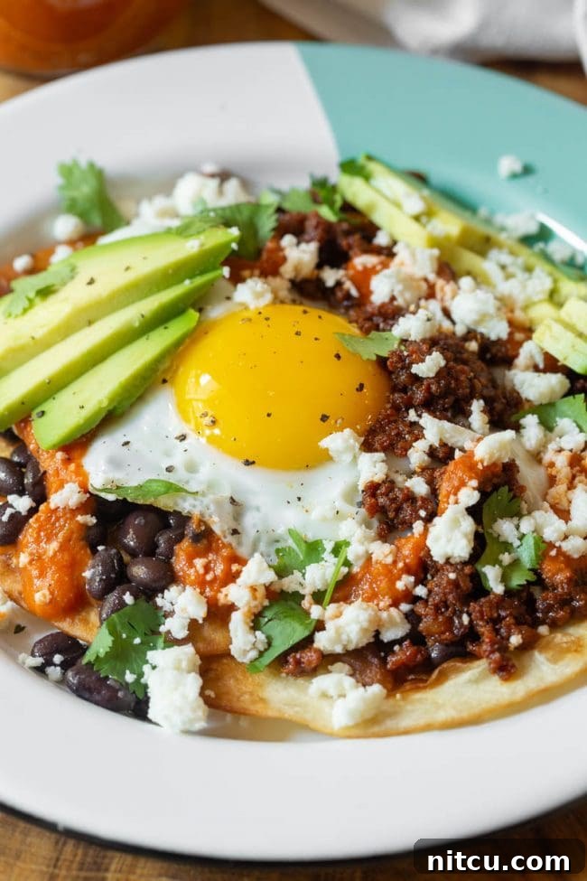 Hearty Ranch Eggs with Zesty Salsa 4 Close-up shot of crispy fried tortillas for Huevos Rancheros.