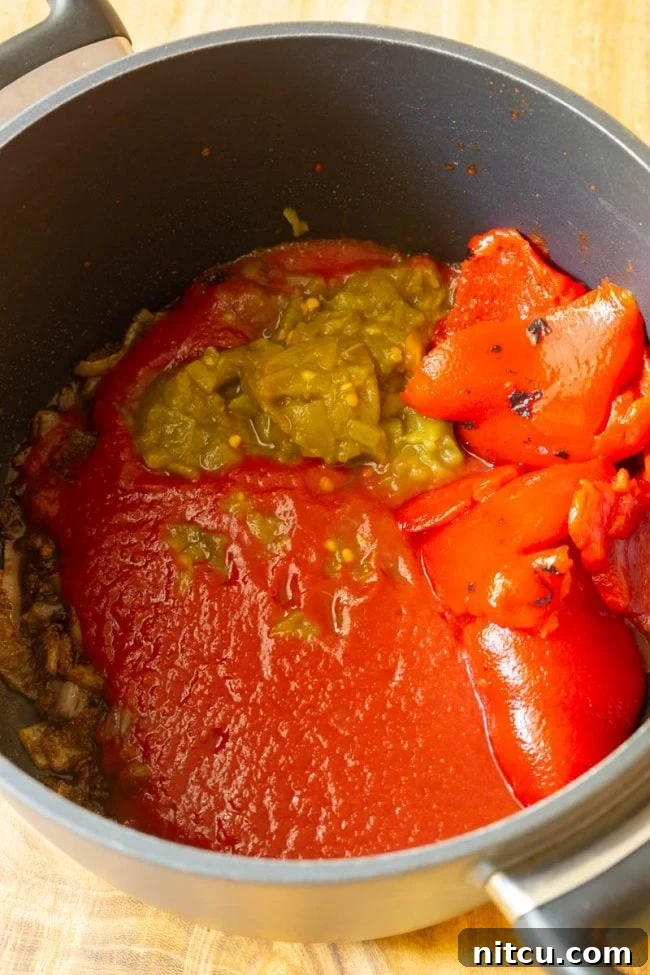 Hearty Ranch Eggs with Zesty Salsa 6 Freshly made Ranchero sauce simmering on the stovetop.
