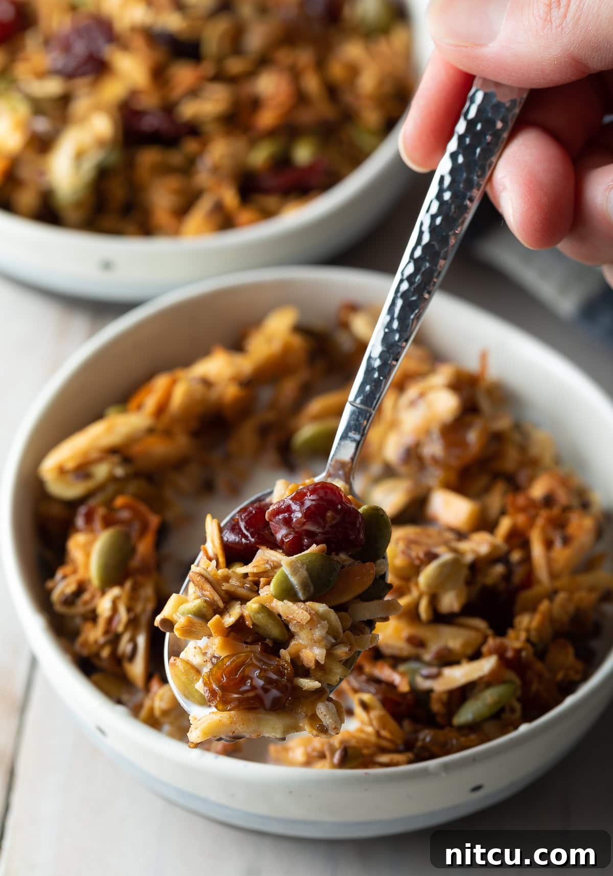 Wholesome Homemade Granola 2 A bowl of Mother’s Famous Granola, perfect as cereal or tossed over yogurt for a healthy breakfast.