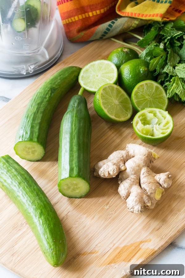 Crisp Cucumber Cooler 4 Ingredients for Making Cucumber Lime Agua Fresca.