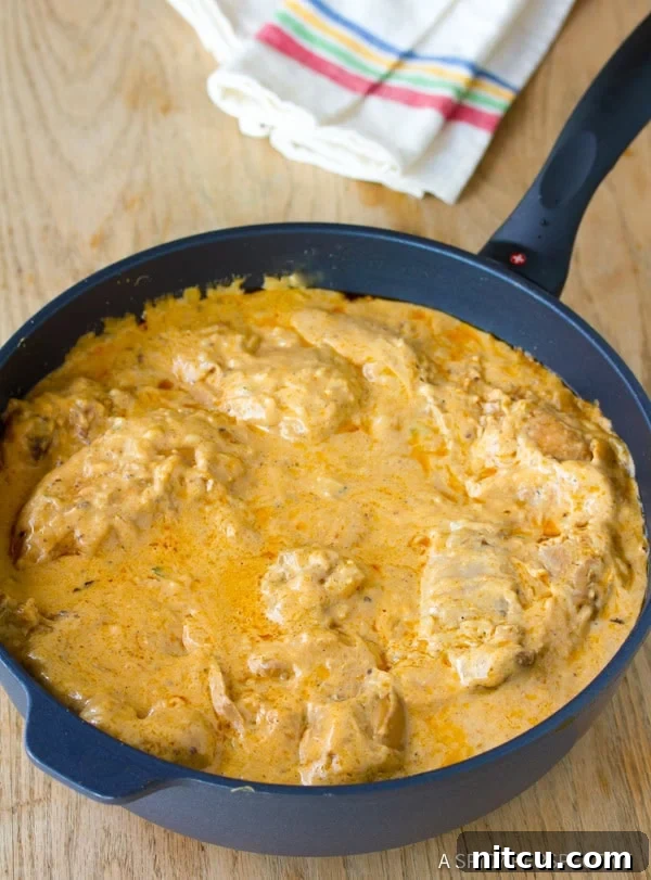 Soulful Hungarian Paprika Chicken 6 Rich and creamy Hungarian Paprikash sauce in a skillet, ready for chicken
