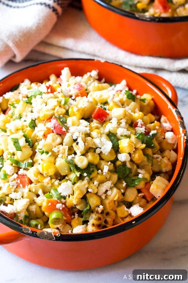 Charred Mexican Elote 2 Best Grilled Mexican Street Corn Salad, a vibrant and fresh dish served in a bowl, garnished with cilantro.