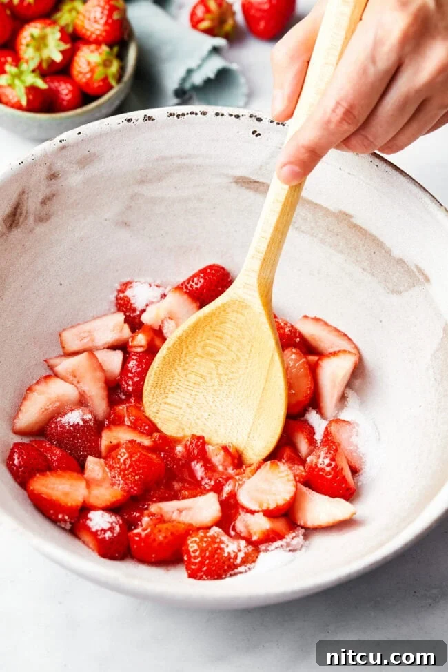 Rustic Strawberry Cornmeal Shortcake 5 sliced strawberries tossed with sugar