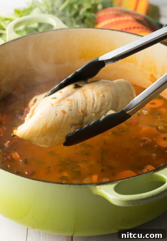 Making Easy Tortilla Soup - shred cooked chicken
