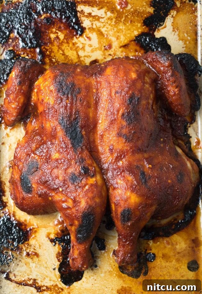 Coca Cola Glazed Spatchcock Chicken 8 Baked coca cola chicken, glistening and ready to carve.