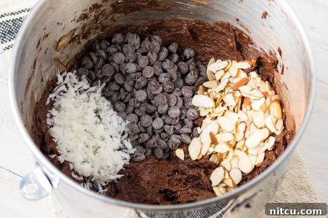 Decadent Chocolate Banana Bread 6 ingredients in mixing bowl