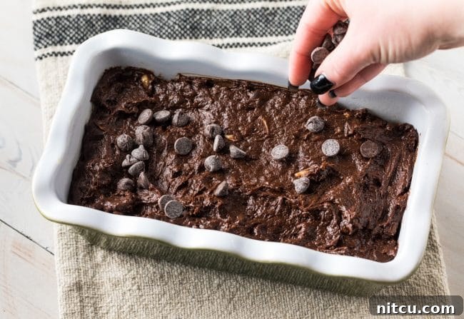 Decadent Chocolate Banana Bread 7 Chocolate Banana Bread batter in pan