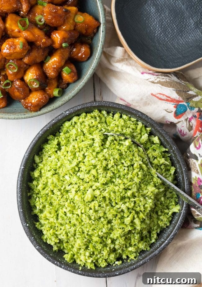 Nutrient-Packed Broccoli Rice 5 Oven roasted vegetable rice, made from broccoli, perfectly prepared and ready for serving