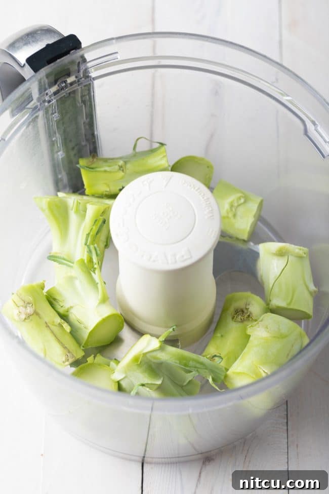 Nutrient-Packed Broccoli Rice 7 Preparing healthy broccoli rice: start by processing the stalks first