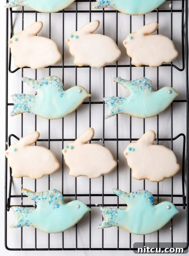 Decorated sugar cookies - sugar cooking icing with bunnies and birds