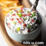 Chipped Beef Dip Recipe #ASpicyPerspective #dip #lowcarb #glutenfree #beef #holiday #christmas #football