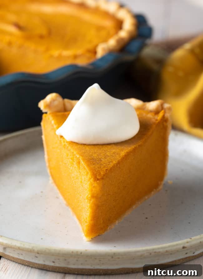 old-fashioned-pie A slice of old-fashioned Southern Sweet Potato Pie on a white plate, showcasing its creamy texture and golden crust, ready to be enjoyed.