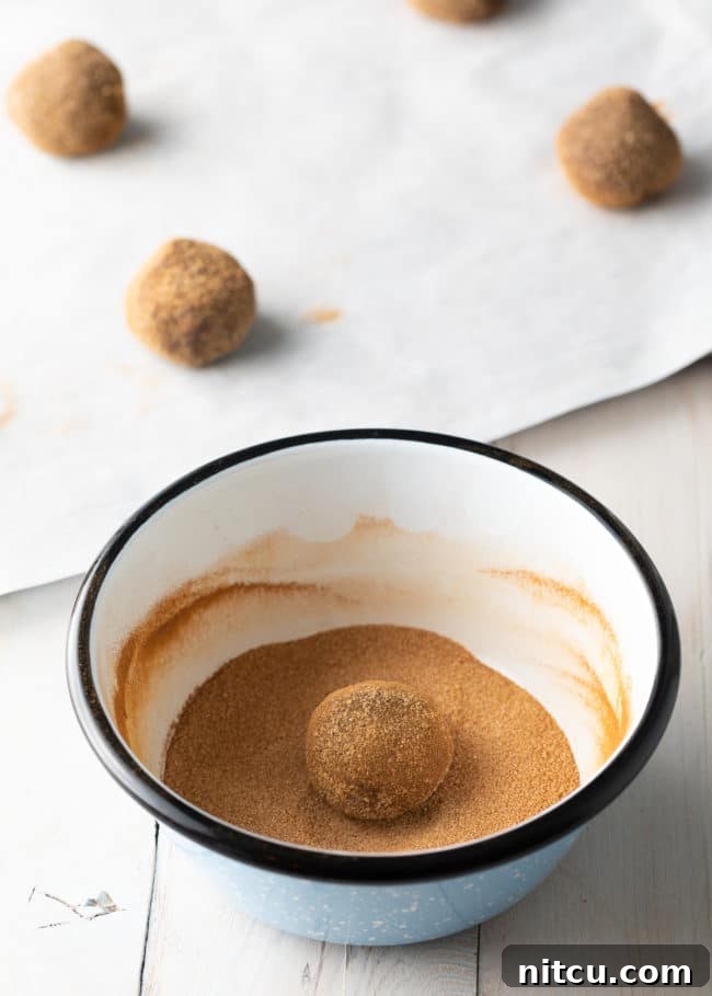 Decadent Chocolate Snickerdoodles 6 How To Make Chocolate Snickerdoodles: close-up of dough balls covered in a generous sugar coating