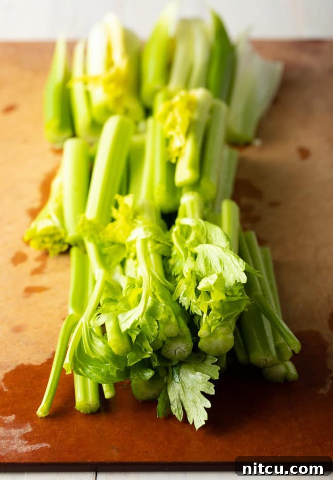 Homemade Celery Juice for Wellness 3 fresh celery stalks