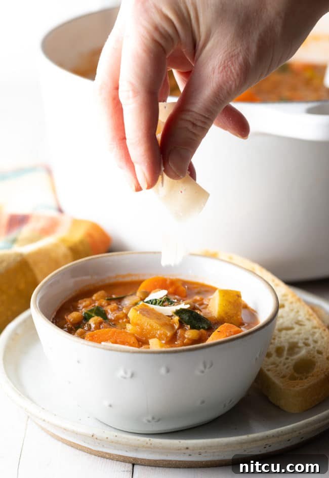 Rustic Tuscan Lentil Soup 11 Hearty Crock Pot Lentil Soup, a comforting and easy vegetarian meal prepared in a slow cooker.