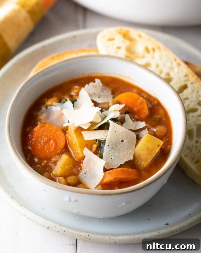 Rustic Tuscan Lentil Soup 3 Delicious and healthy Vegetarian Lentil Soup, an easy plant-based recipe that's also gluten-free and vegan.