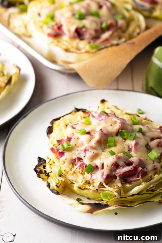 Keto Irish Roasted Cabbage Pizza 4 Close-up of a delicious Irish Roasted Cabbage Keto Pizza, showcasing the vibrant toppings.