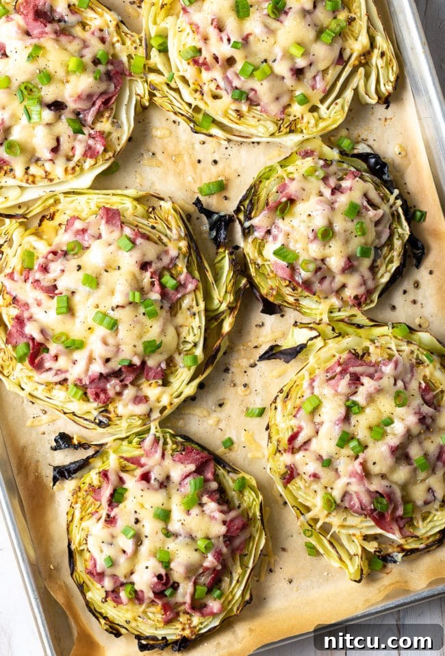 Keto Irish Roasted Cabbage Pizza 10 A beautifully plated Irish Roasted Cabbage Low Carb Pizza, ready to eat.