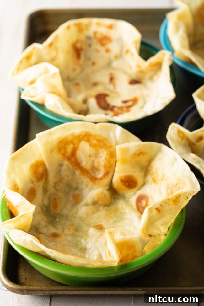 A pan-fried tortilla, showing off its beautiful golden color and prominent airy bubbles.