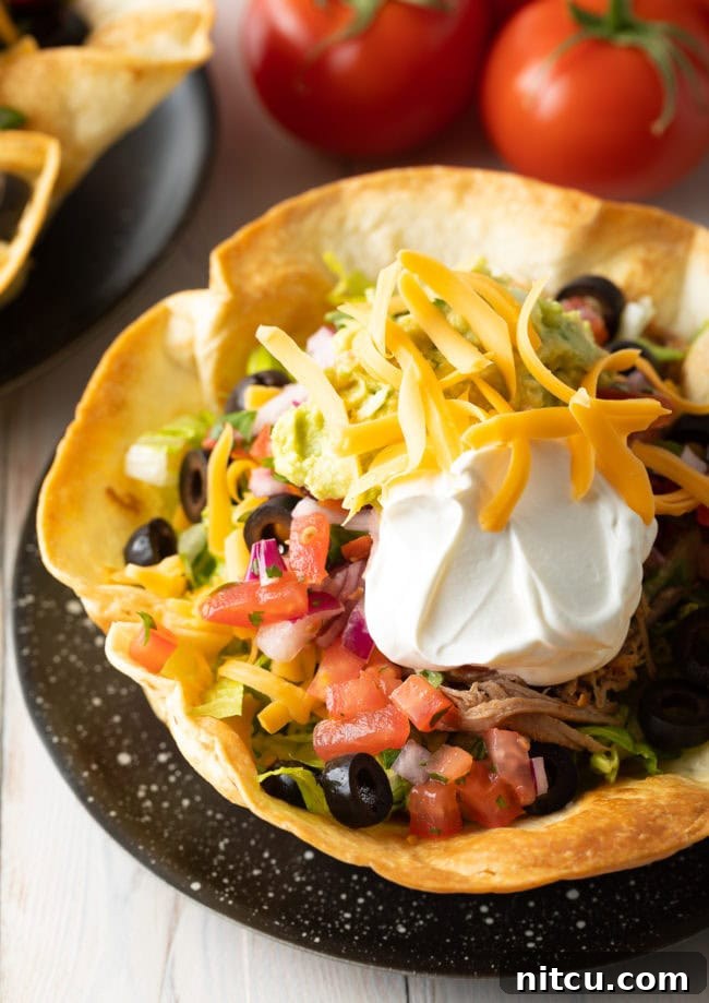 An empty, perfectly shaped tortilla bowl, showcasing its golden color and crispy texture.