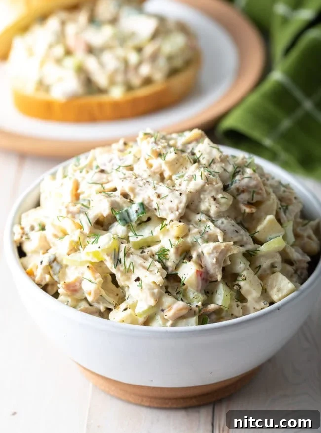 Southern Comfort Chicken Salad 2 Ultimate Southern Chicken Salad Recipe in a white bowl.