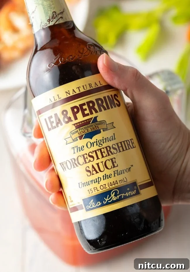Your Signature Bloody Mary Base 9 Closeup of Worcestershire sauce.
