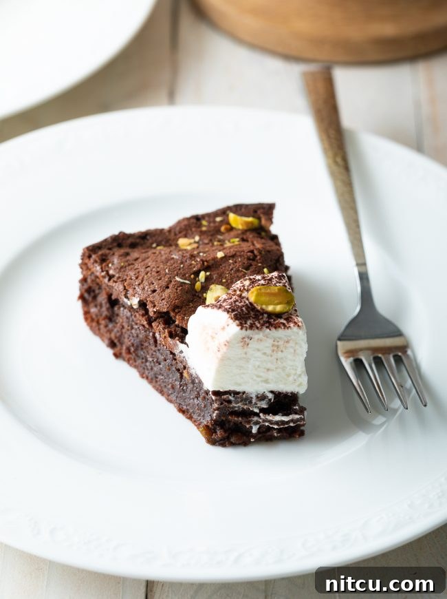 Gluten Free Flourless Fudgy Chocolate Brownie Cake 4 chocolate cake with whipped cream