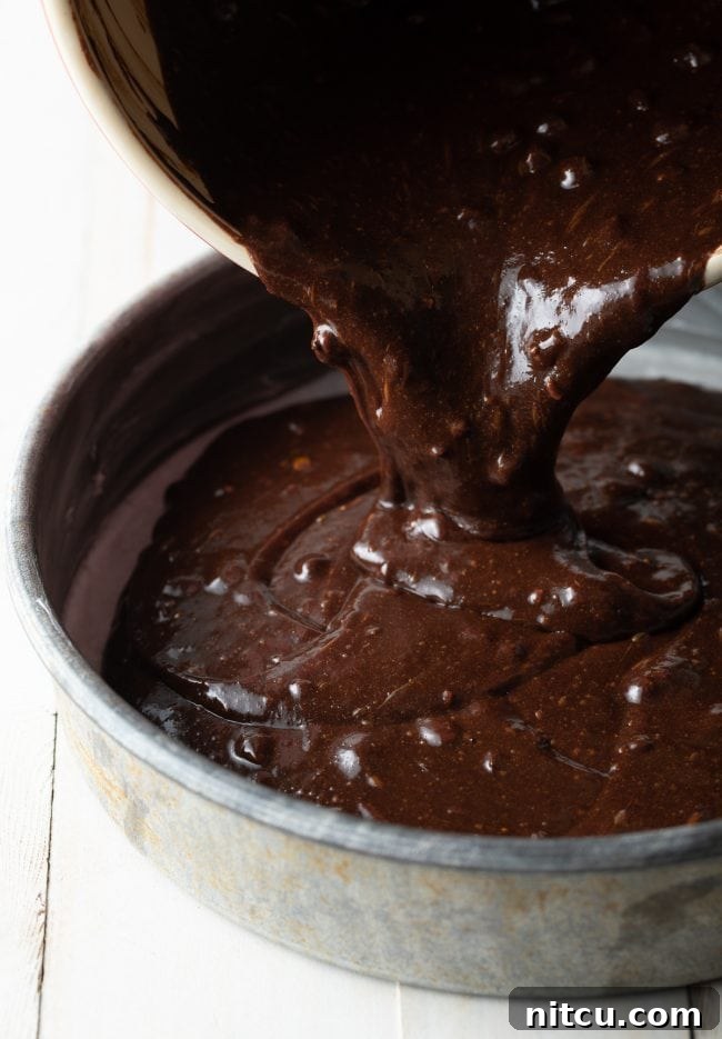 Gluten Free Flourless Fudgy Chocolate Brownie Cake 6 batter in pan