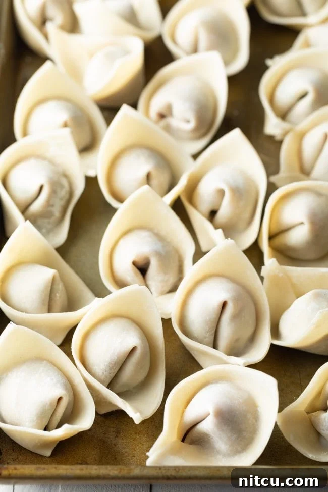 Ultimate Wor Wonton Soup 10 A collection of perfectly formed homemade wontons, ready to be added to the soup or frozen for later.